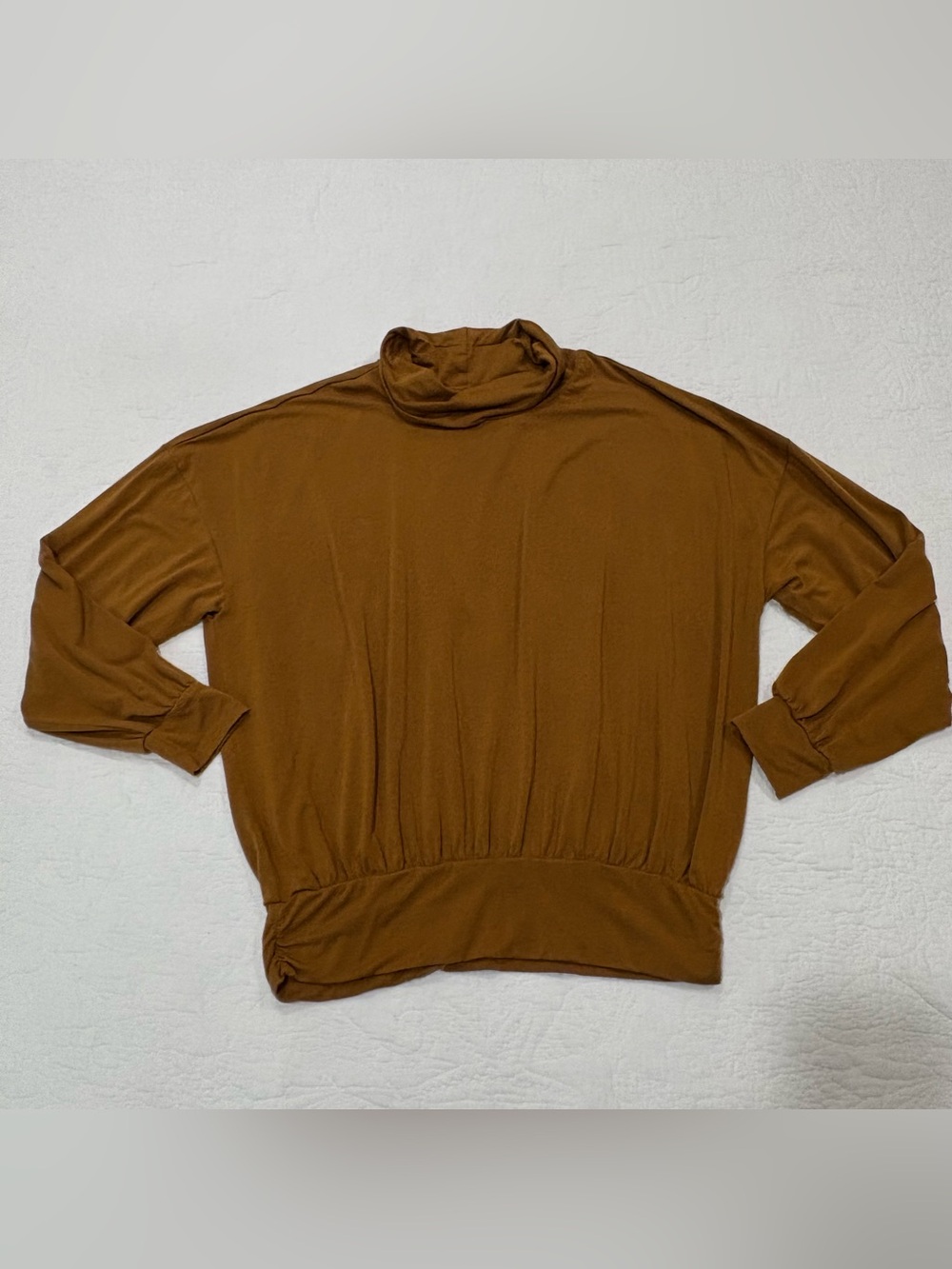 Garnet Hill Women’s Turtleneck Tencel Lyocell Long Sleeve Top Sz L Earthy Brown